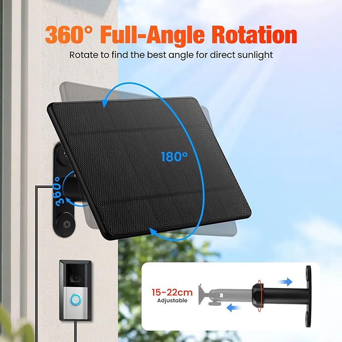 Solar Charger Only Compatible with Battery Doorbell (Type-C Port) Waterproof Continuously Solar Panel, Adjustable Panel