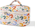 uekeboag Large Travel Quilted Makeup Bag for Women, Floral Cotton Cosmetic Bag, Coquette Aesthetic Floral Toiletry Organizer Bag