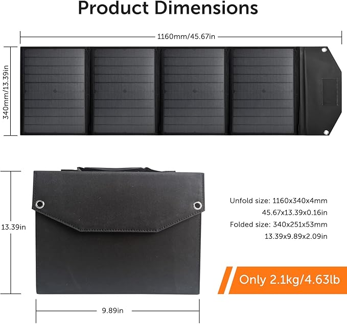 40W 18V Foldable Portable Solar Charging Panel,for Portable Power Station and USB Devices,3 Outputs Type-C/USB QC3.0/DC for Multi Devices,High Conversion Efficiency.,Black,SFZD-40