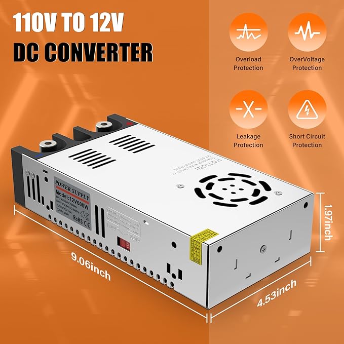12V Power Supply,110V to 12V DC Converter, IMAYCC AC to DC Converter 600W 50A, Power Supply for Diesel Heater