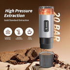 3-in-1 Portable Espresso Maker 20 Bar Self-Heating Stainless Steel Fits Ground Coffee & Nespresso Capsules USB-C Rechargeable for Camping Car Hiking Office