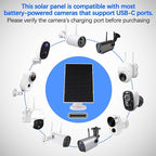 4W Solar Panels for Smart Security Camera, 2-Pack Solar Panels with Micro USB & USB-C Port for DC 5V Outdoor Rechargeable Battery Camera, IP65 Waterproof, 360° Adjustable Security Mount, White