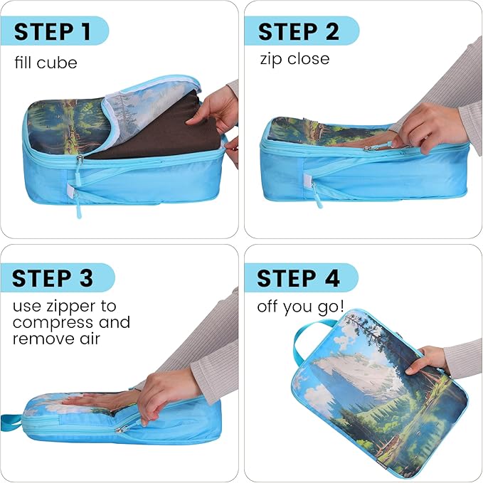 PFEYRPK Lightweight Compression Packing Cubes for Suitcases, Compressible Expandable Travel Packing Organizer with Clear Toiletries and Backpack Bag, Travel Essentials for Carry on Luggage 7 Set
