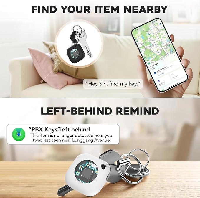 4-Pack Smart GPS Tracker [Apple MFi Certified] (iOS Only) | Replaceable Battery | for Keys, Bags, Luggage & More | Ultra Slim, Lightweight Design