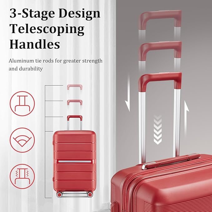 4 Piece Luggage Set, Hardside Expandable Lightweight Suitcase with 360° Mute Spinner Wheels Luggage Sets, TSA Lock, 14/20/24/28 Inch Travel Luggage for Men, Women and Girls (Wine Red 2)
