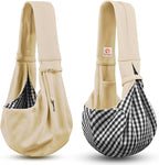 Tomkas Small Dog Cat Sling Carrier Puppy Purse Travel Wrap Soft Crossbody Pet Bag (Cream, M - Classic Pocket & Classic Strap)