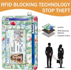 Yonlevres Hummingbird RFID Wristlet Wallet for Women Slim, Small Credit Card Holder Front Pocket Keychain Lanyard, Travel Cute Thin ID Window PU Leather Mini Organizer Case Purse Woman Gifts Ladies