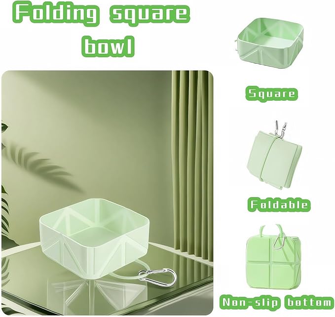 Cute Collapsible Silicone Dog Bowl with Carabiner - Portable Travel Pet Food & Water Dish for Walking, Hiking, Camping - Folds to Key Size, 350ml (Mint Green)