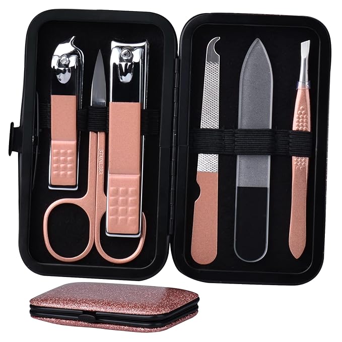 HANTEKAS Manicure Set Nail Clippers Kit 6 Pieces in 1 Stainless Steel Professional Grooming Nail Care Tools Including Nano Glass Nail Shiner Buffer File Gift for Men Husband Boyfriend Parents Women