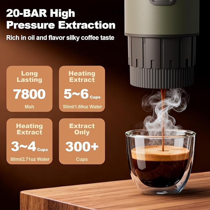 Portable Espresso Maker, 3 in 1 Coffee Maker Set with Carrying Bag and Coffee Stand, Coffee Machine Works with Ground Coffee & Capsule Pod, Self-Heating Brewer with USB-C for Travel, Hiking, Office
