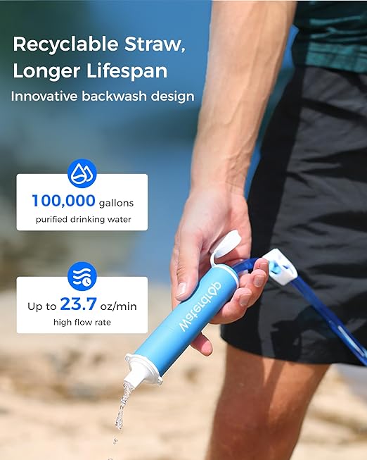 Waterdrop Gravity Water Filter Straw, Camping Water Filtration System, Water Purifier Survival for Travel, Backpacking and Emergency Preparedness, 1.5 gal Bag, 5 Stage Filtration, Pack of 2
