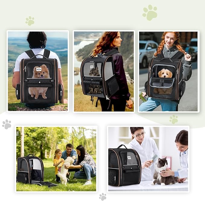 Large Cat Backpack Carrier Expandable Pet Carrier Backpack for Small Dogs Medium Cats Fit Up to 18 Lbs, Dog Backpack Carrier, Foldable Puppy Backpack Carrier for Travel, Black