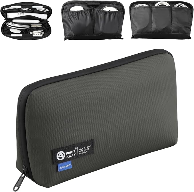 RIGHT AWAY Travel Tech Pouch，Waterproof Cord Case，Electronics Organizer Travel Case，Cable Organizer Storage Bag For Phone, Charger, Accessories(Dark Green)