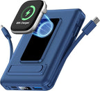 for Magsafe Battery Pack, 10000mAh Power Bank for iPhone with Built-in Cables, 20W Fast Charging Magnetic Wireless Portable Charger with Stand for iPhone 17/16/15/14/13/12/Apple Watch Series