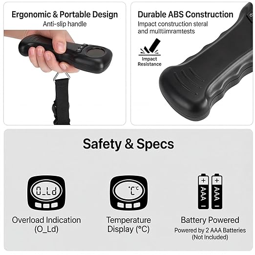 Portable Digital Luggage Scale, 50kg/110lb Capacity with LCD Display, Electronic Hanging Weight Scale for Travel, Suitcase (Include an Instruction Manual)
