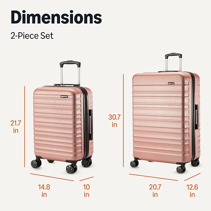 Amazon Basics 2-Piece Hardshell Suitcases Set (21", 30"), Expandable Travel Luggage with Scratch-Resistant Surface, Four Multi-directional Wheels, Telescopic Handle, Rose Gold