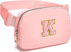 Gitus Belt Bag Fanny Pack Crossbody Bags with Initial Letter Patch Cute Stuff Birthday Gifts for Teenager Girls Trendy Preppy Stuff for Teen Girls Cool Stuff for Teens (Light Pink-K)