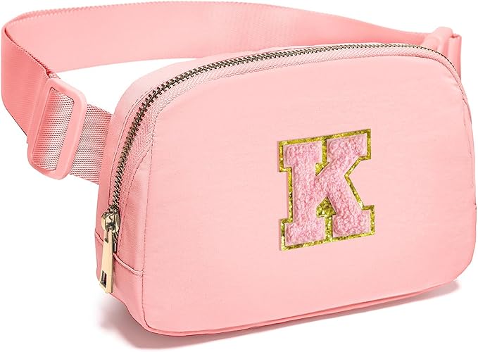 Gitus Belt Bag Fanny Pack Crossbody Bags with Initial Letter Patch Cute Stuff Birthday Gifts for Teenager Girls Trendy Preppy Stuff for Teen Girls Cool Stuff for Teens (Light Pink-K)