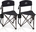 2 Pack Folding Camping Tripod Stool with Backrest & Cup Holder, Lightweight Portable Outdoor Chairs for Adults, Compact 3-Leg Seat for Fishing, Hunting, Hiking & Travel w/Bag - Black