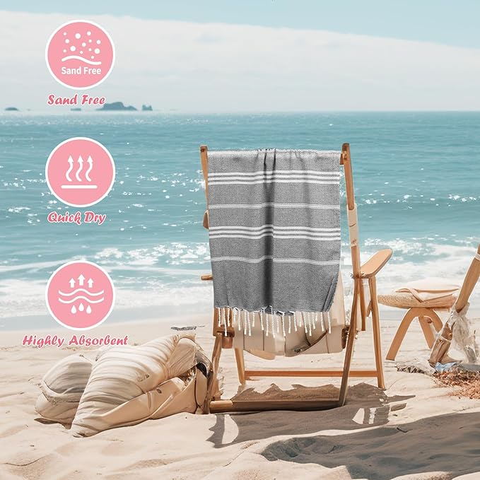 YSYJ 12 Pack Turkish Beach Towel Oversized Beach Towels 36"x71"Turkish Towel Soft Sand Free Quick Dry Lightweight Beach Towel Bath Towels Grey