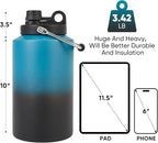 Insulated Gallon Jug with Handle, One Gallon, 128oz Stainless Steel, Large Double Vacuum Water Bottle for Cold Drinks, Wide Mouth, Sweat Proof, Carrier bag, Great for Travel, Camping, Blue Gradient