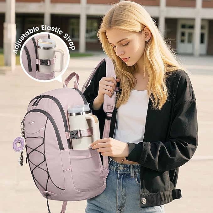 LOVEVOOK Mens Backpack with Giant Tumbler Holder Pocket,15.6 Inch Everyday Laptop Backpack Commuter Travel Work Computer Bag for Women,Waterproof Hiking College Teacher Back Pack Casual Daypack,Pink