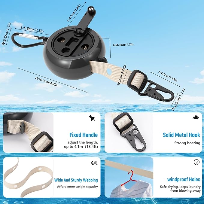 Caudblor Magnetic Clothesline for Cruise Ship Cabin Essentials, 13ft Retractable Travel Clothes Line with Clips Windproof Holes，Portable Laundry Drying Lines for Must Haves 2026 Hotel, RV, Indoor
