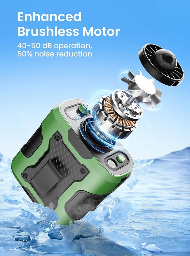 Koonie Portable Waist Clip Fan, Cool Clip Fan Under Shirt with 100 Levels Speeds, Rechargeable Battery Supports 24H Working Time, Wearable Belt Personal Device for Outdoor Work Camping Travel, Green