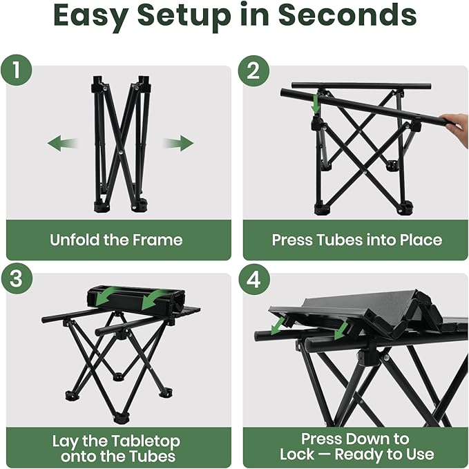 2 Pack Portable Camping Table Foldable, Ultralight Small Folding Beach Table with Carry Bag for Outdoor Travel, Beach, Camp, Picnic, BBQ, Cooking, Festival, Boat, Home Use (Black-S)