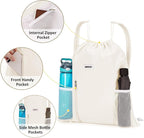 WANDF Drawstring Backpack with Shoulder Pad Sports Gym Backpack with Mesh Pocket String Bag for Women Men (Beige)