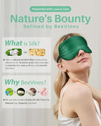 BeeVines 100% Real Mulberry Silk 2 Pack Sleep Mask, Pure Silk Eye Masks with Adjustable Strap for Sleeping, 100% Block Light Eye Shade Cover, Reduces Puffy Eyes Traveling Gifts(Black & Green)