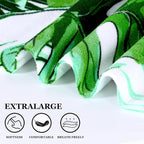 Genovega Oversized Terry Beach Towel 36 x 72 in Soft Extra Large Big Pool Swim Towels for Adult XL Clearance Big Travel Blanket Cruise Vacation Accessories Essentials Lounge Chair Cover Green Leaves