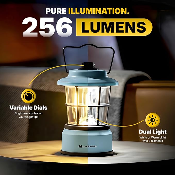 LUXPRO Retro LED Lantern - Battery-Powered Emergency Lantern - Water Resistant - Bright LED Lamp for Indoor & Outdoor Use - Use for Tents, Hiking or Hurricane Prep (Blue, Pack of 1)