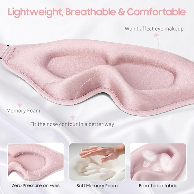 BeHoomi Sleep Mask, 2 Packs Premium Eye Mask for Sleeping, Total Blackout, Superior Soft Comfort, Upgraded 3D Ergonomic Designed Sleeping Mask for Home, Office, Travel, Meditation, Yoga, Blue & Pink