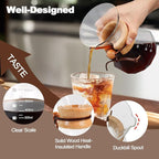 Pour Over Coffee Maker 600ml 20.3oz Glass Drip Coffee Maker with 304 Stainless Steel Filter High Borosilicate Glass Duckbill Spout Solid Wood Handle Pour Over Coffee Dripper for Daily Brewing