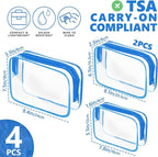 AURUZA Clear Makeup Bag,Portable Travel Toiletry Bags with Zipper, TSA Approved Clear Organizer Bags, PVC Cosmetic Pouch for Airport Airline Compliant (4 Packs Blue)