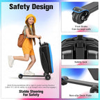smilesun Scooter Luggage For Kids & Adults， Hardside Ride On Suitcase For Kids Ages 4-15 Multifunctional Lightweight Foldable Carry On Luggage With Wheels Ride On For Children Teenagers（Light Blue）