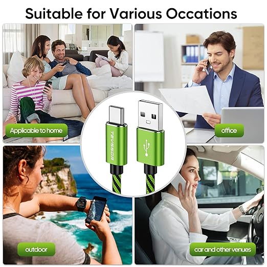 Teyssor USB C Cable 10FT 5-Pack Nylon Braided USB A to Type C Fast Charging Cord Compatible with Samsung Galaxy S24 S23 S22, Note 20 10 9 8, Moto G7 G8