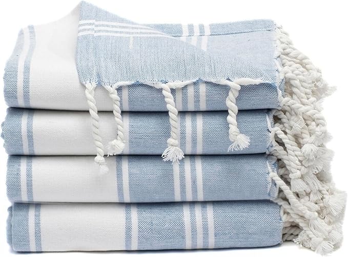 Cotton Turkish Beach Towel with Towels Oversized 36"x72" Pool Absorbent Extra Large Quick Dry Sand Travel Towel (Sky Blue, 4 Pack)