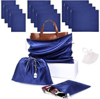 Ewen 12 Pack Dustbags with Drawstring in Small Medium Large, Dustproof Satin Storage Pouch with Blank Tags for Travel Essentials Packing, Dark Blue Silk Bag for Closet Storage Shoes Purse Organization
