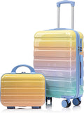 20 Inch Carry on Luggage with 14 Inch Cosmetic Case, 2 Pcs Hardshell Lightweight Durable Spinner Suitcase Set for Travel, Women, Men, TSA Lock, ABS, 20+14 Inch (Blue Yellow)
