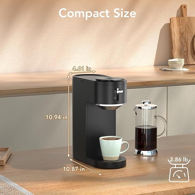 COWSAR Single Serve Coffee Maker, 2 in 1 Coffee Brewer for K-CUP Pod & Ground Coffee, 6-14 Oz Adjustable Brew Sizes, 14Oz Water Reservoir, Self-cleaning Compact Coffee Machine for Home Office Travel