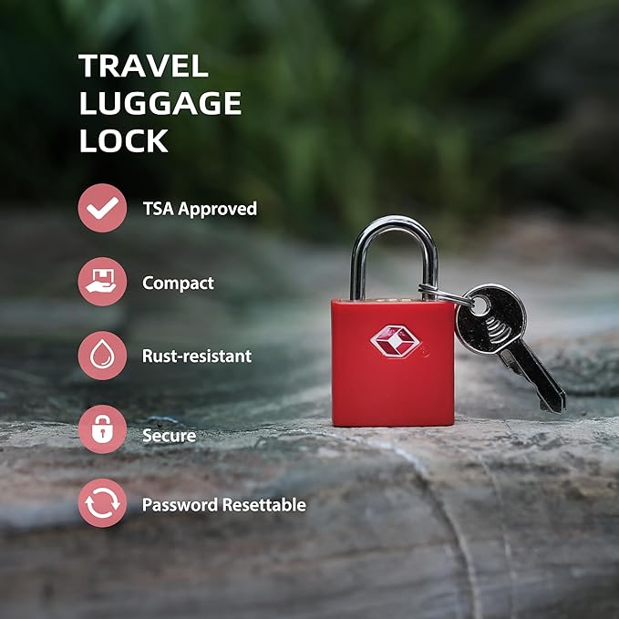 TSA Locks for Luggage with Key, Travel Luggage Locks TSA Approved 4 Pack, Small Padlock with Key, Same Keyed Mini Padlock for Suitcase, Backpack, Bag, Purse, Tent, Zipper, Tool Box (Red)