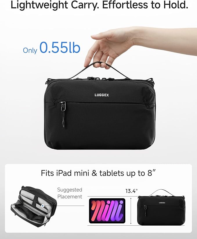 LUGGEX Large All-in-One Tech Pouch, CBX01 Cable Organizer Bag with Removable Strap, Double Accessories Bag & Water Resistant for Kindle, Chargers, Cord