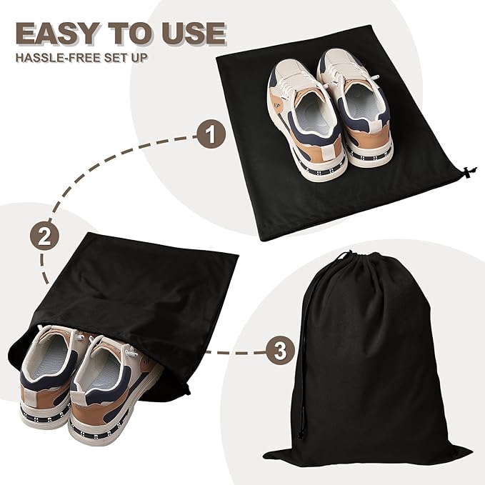 5 Pack Shoe Bags for Travel, Washable Dust Bags for Storage & Packing 17.7" x 13.8" Dustproof Shoe Bags Duster Flannel Shoes Storage with Drawstring Closure for Boots Handbags Shoes & Toys (Black)