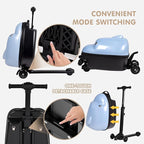 smilesun 4-in-1 Detachable Scooter Suitcase for Kids & Teens – 3D Owl/Dolphin Hardside Ride-On Luggage, Lightweight Foldable Design, Unique Travel Gift for Children (Cute Dolphin, 22-inch)