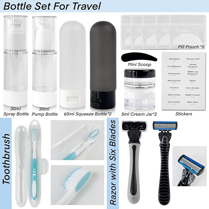 Travel Kit For Wedding And Honeymoon Emergency 32 Essential Items All In One Personal Care Set Toiletry Kit For Couples (Black)