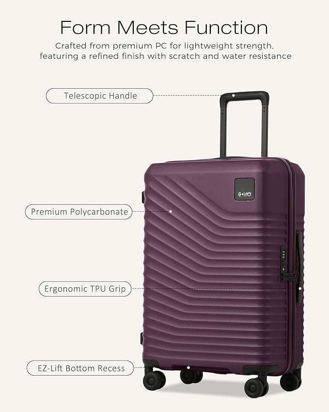 Coolife Hardside Luggage Upgrade Durable PC Lightweight Travel Suitcases with Dual Spinner Wheels & TSA Lock (Dark Purple, Checked-Medium 24-Inch)