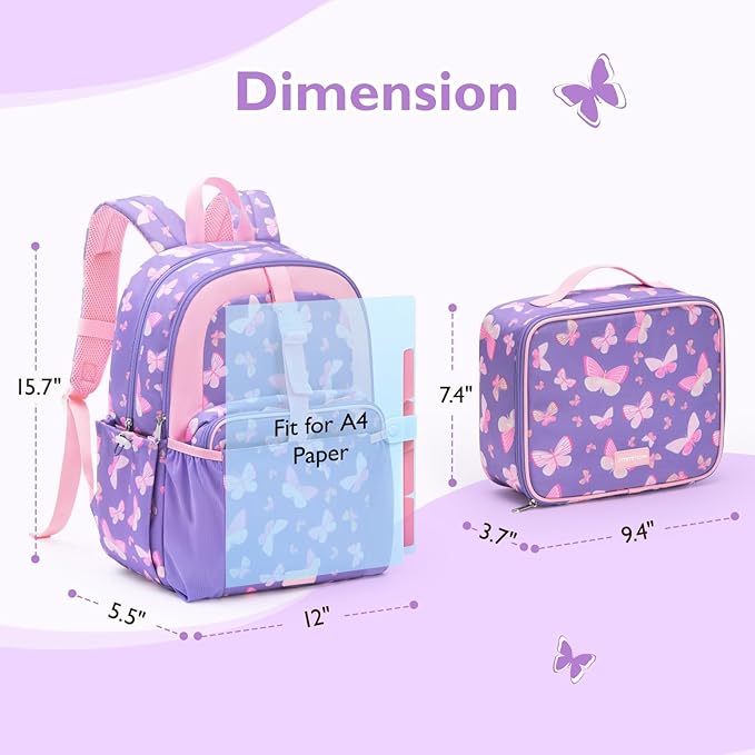 mommore Kids Backpack for Boys Girls 4-8 Kindergarten Elementary School Backpack with Lunch Box - 15” H Fit Folder