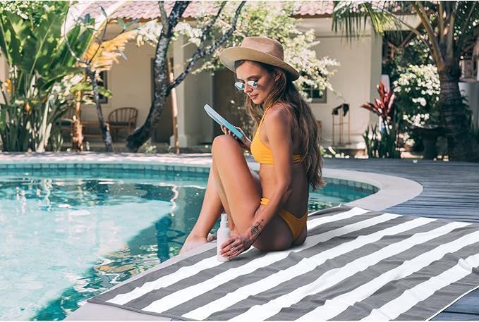 Bornbay Large Beach Towel Oversized - 40"X70" Big Mens Beach Towesl, Extra Large Thick Gray Beach Towels, XL Wide Fluffy Swimming Towel Oversize, Giant Stripe Cotton Pool Towel for Adults